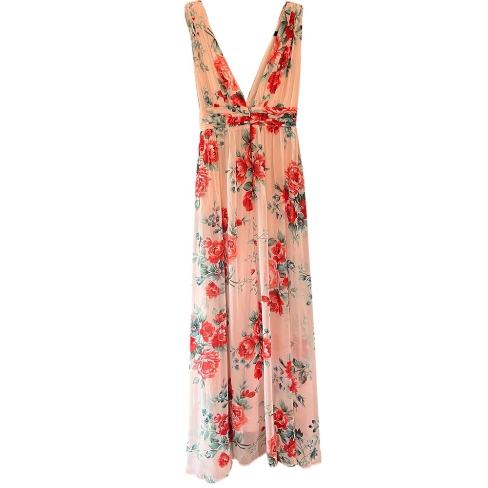 NWT Lulu's Blush Floral Garden Meandering Plunge Maxi Dress Size Small - Picture 7 of 7